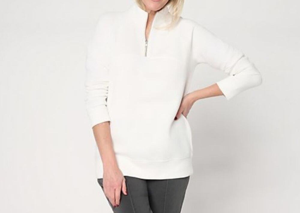 Susan Graver Small Ivory CloudSoft Fleece Quarter Zip Sweatshirt A715410 NWOT
